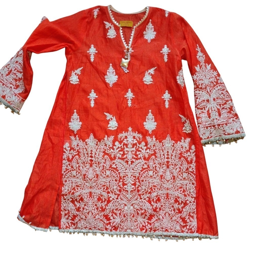 Sana Safinaz Orange Embroidered Kurti Like  New | Ornate Neckline | Pakistani